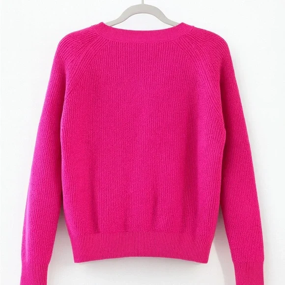 J. Crew Women's Bright Pink Crew Neck Sweater - Picture 2 of 4